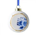 Heinen Delfts Blauw Kerstbal Blauw Bloesem