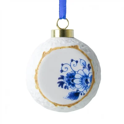 Heinen Delfts Blauw Kerstbal Blauw Bloesem