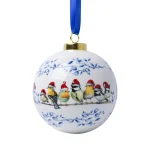 Heinen Delfts Blauw Kerstbal Bosvogels kerstmuts
