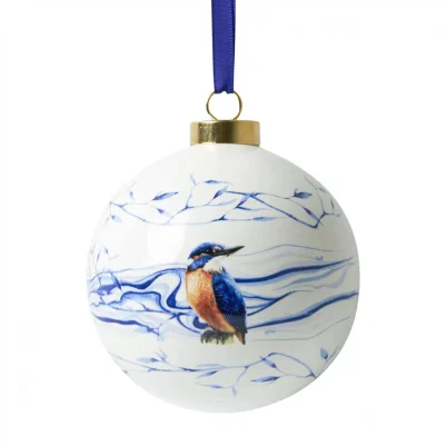 Heinen Delfts Blauw Kerstbal IJsvogel