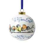 Heinen Delfts Blauw kerstbal bosvogels