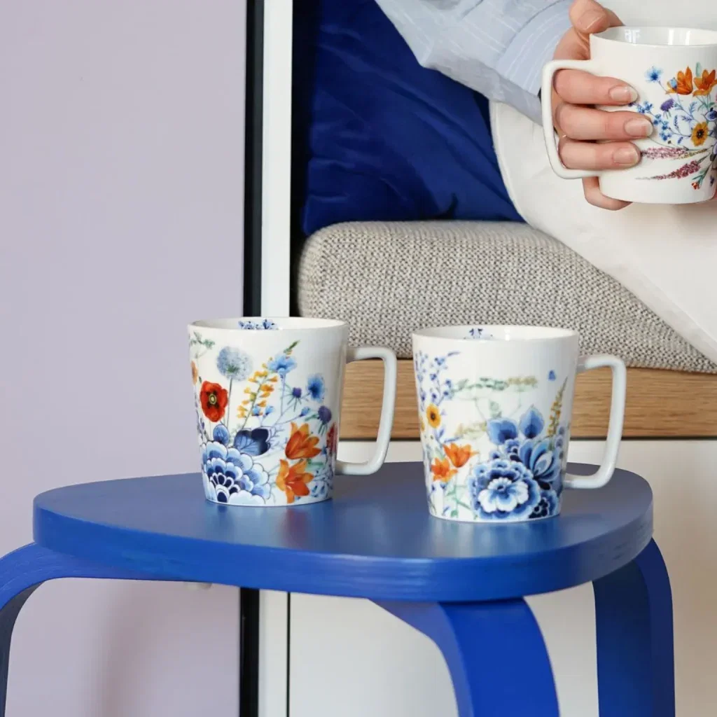 Heinen Delfts Blauw Mok Wildbloemen